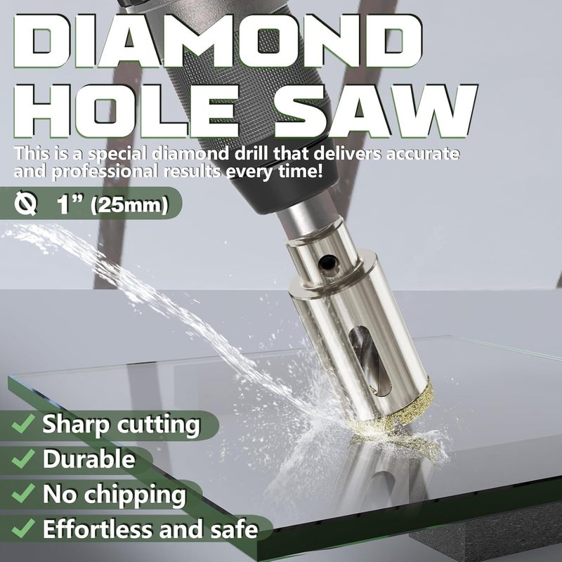 CSOOM 1"（25mm） Diamond Hole Saw with Center Drill Bit, One-Touch Positioning, Easy to Penetrate Hard Materials Such as Ceramic, Tile, Glass, Granite, Marble, etc. - Image 3